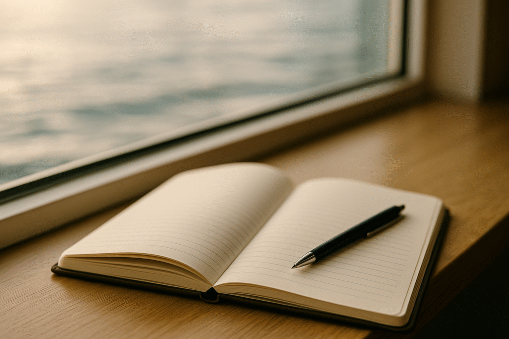 Open notebook beside window light symbolizing reflection and discernment.