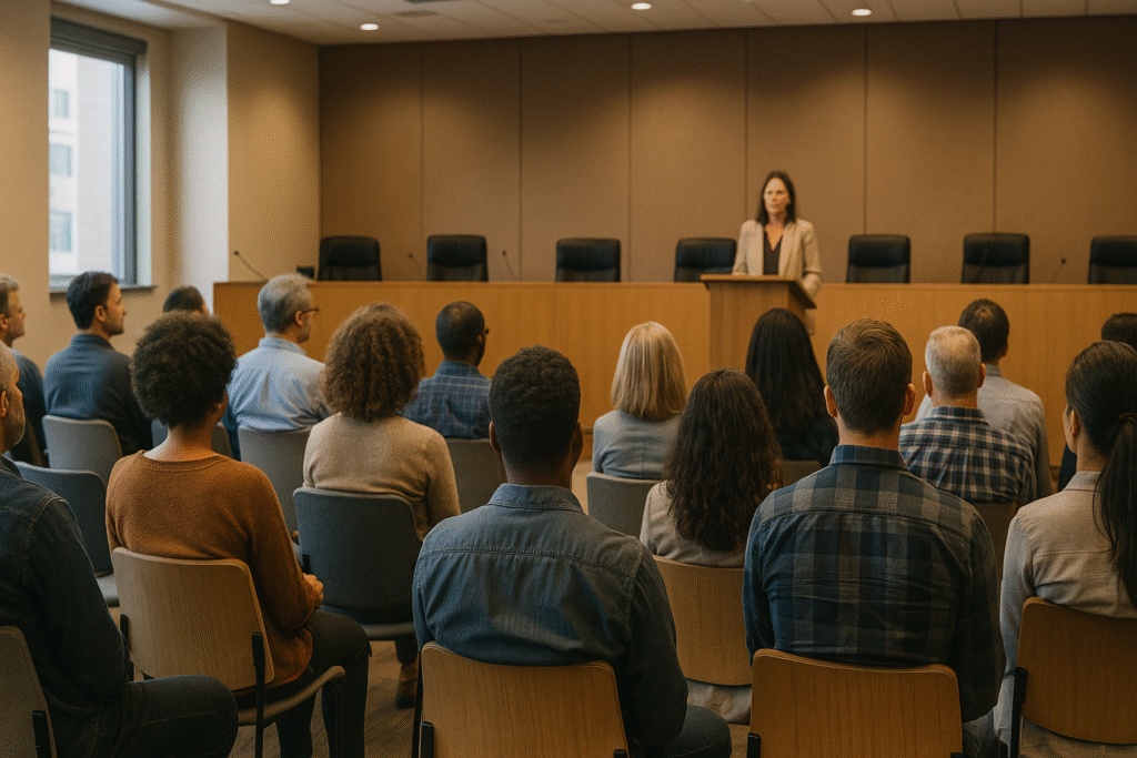 Local political power and community self-determination through civic engagement at a city council meeting.
