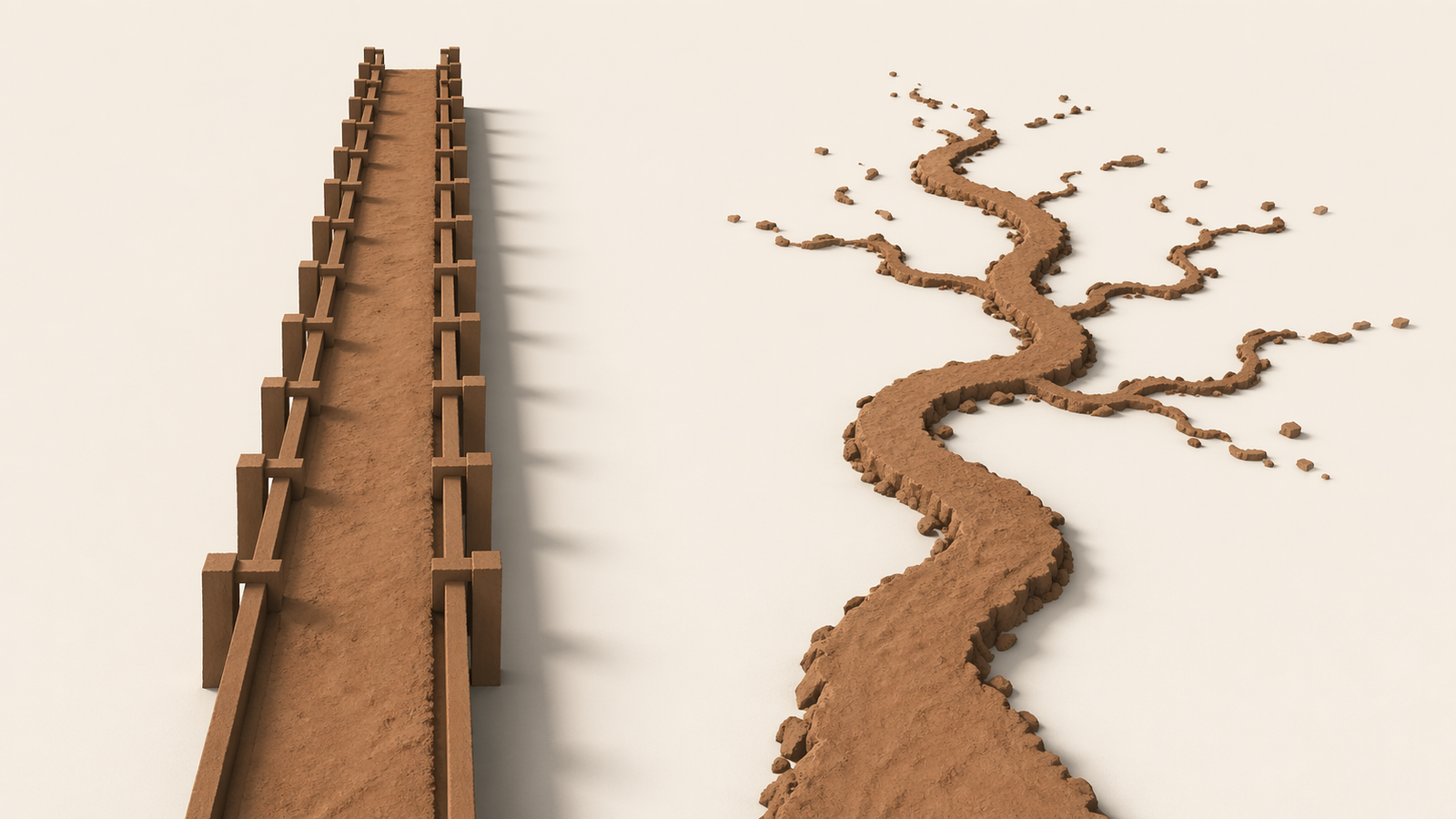 Minimalist structural illustration showing how structure builds freedom through aligned pathways and stabilized movement