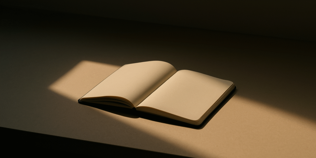 Morning light across an open notebook symbolizing mindful attention.