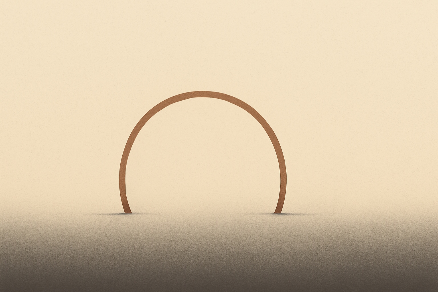 Minimalist illustration showing that boundaries are maintenance through an open clay brown arc on warm sand