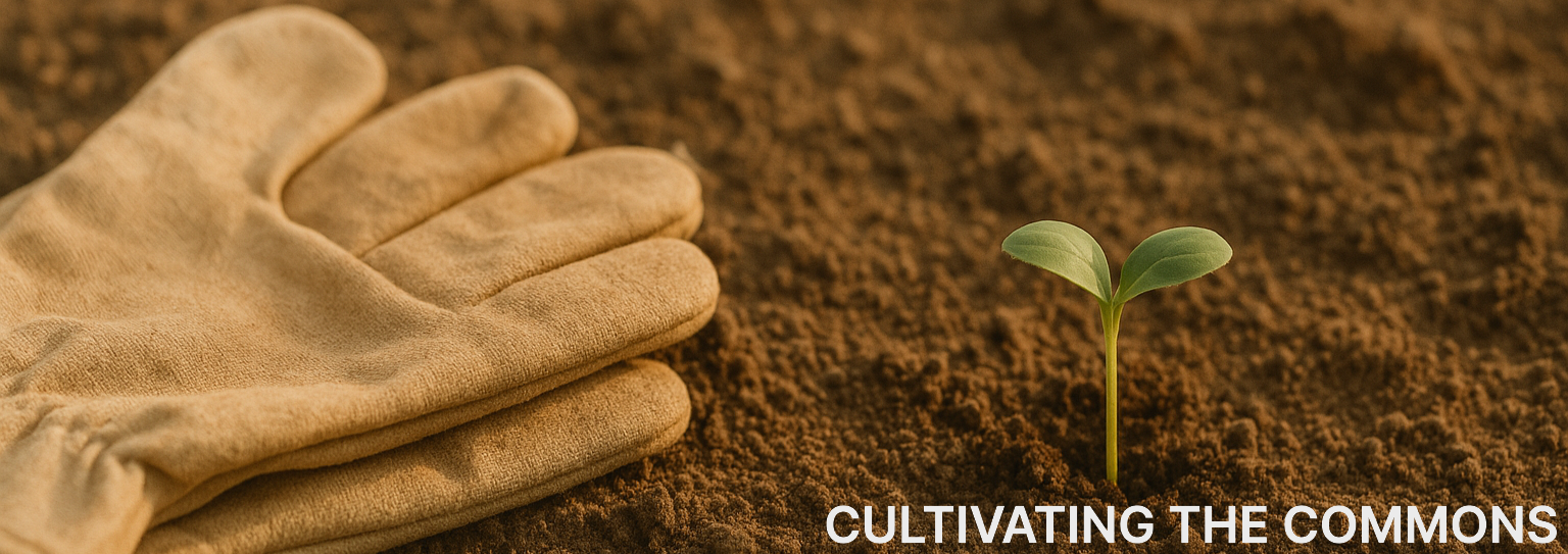 Cultivating the Commons banner for Cyrus Mbeki in warm sand and clay tones, reflecting the ecology of discipline.