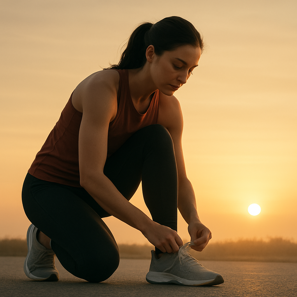 Person preparing for an early morning run, representing renewal after heartbreak.