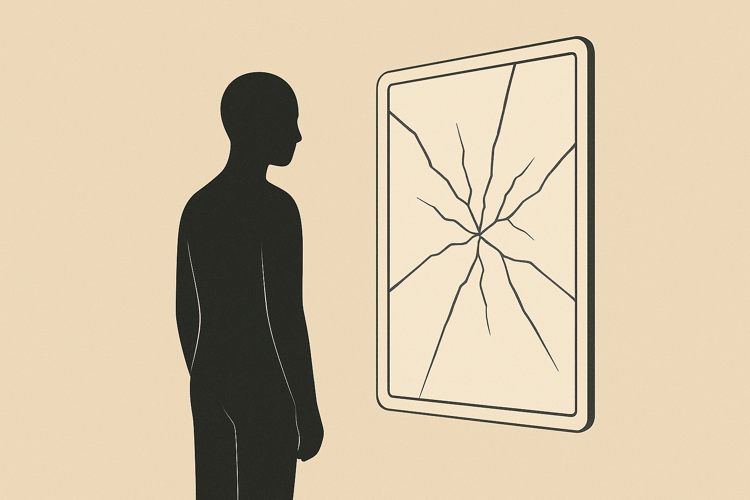 How to get over someone by looking within, symbolized by a silhouetted figure facing a mending mirror.