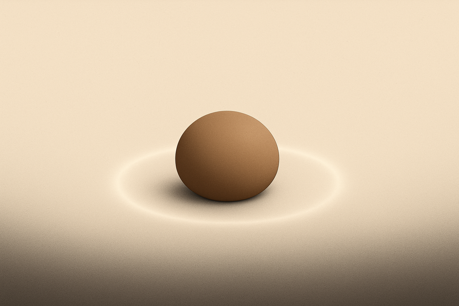Minimalist illustration showing how to protect your energy, with a clay brown sphere surrounded by a soft protective ring of light on a warm sand background.