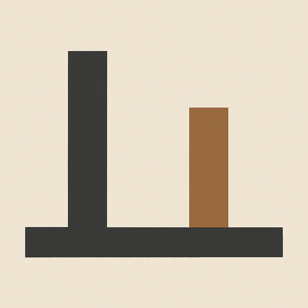 Minimalist geometric banner with two distinct geometric forms resting on one shared foundation bar, symbolizing boundaries, balance, and stable partnership.