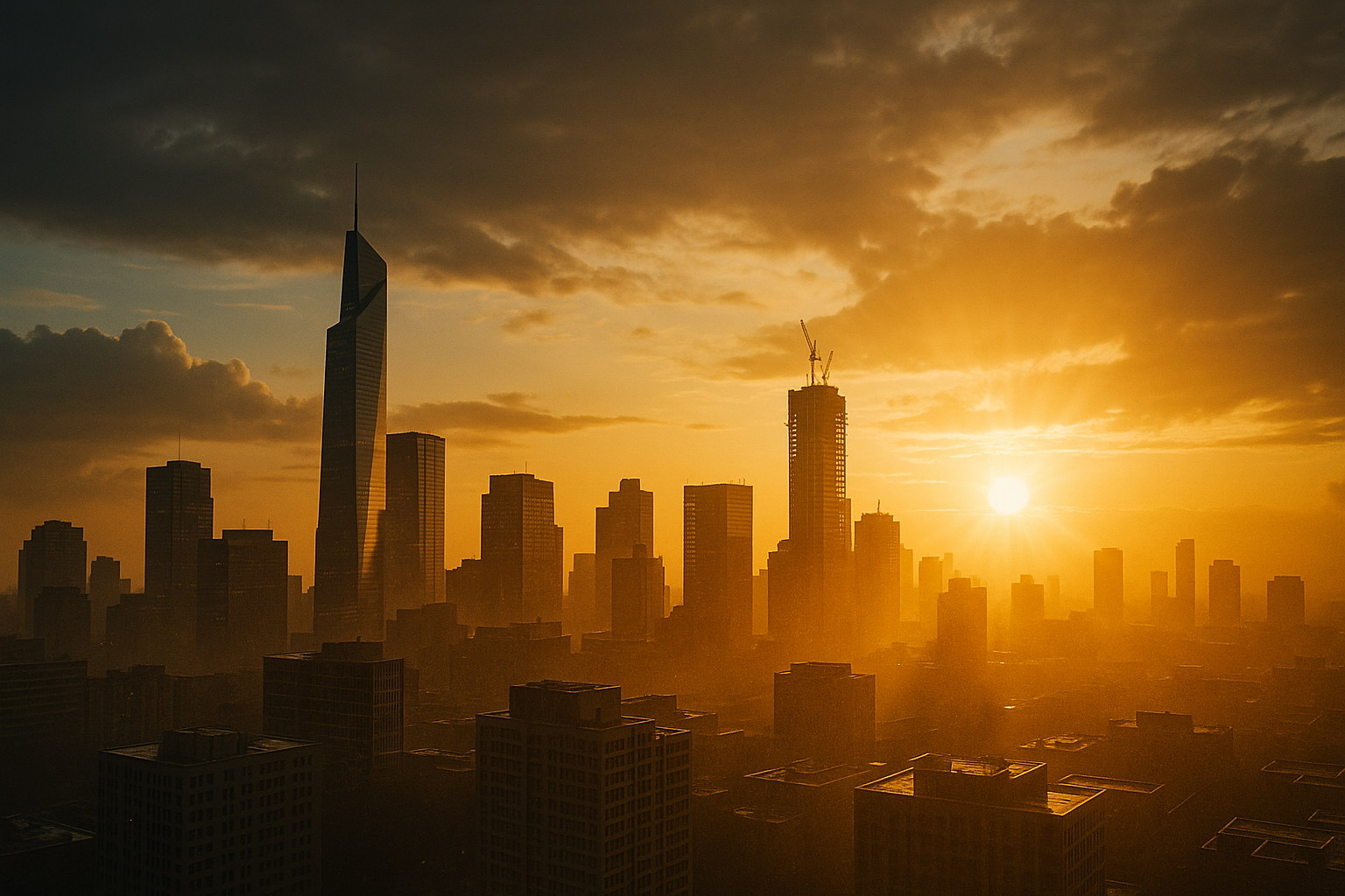 Sunrise over a rebuilt city skyline symbolizing renewal, rebuilding, and how to rise through adversity.