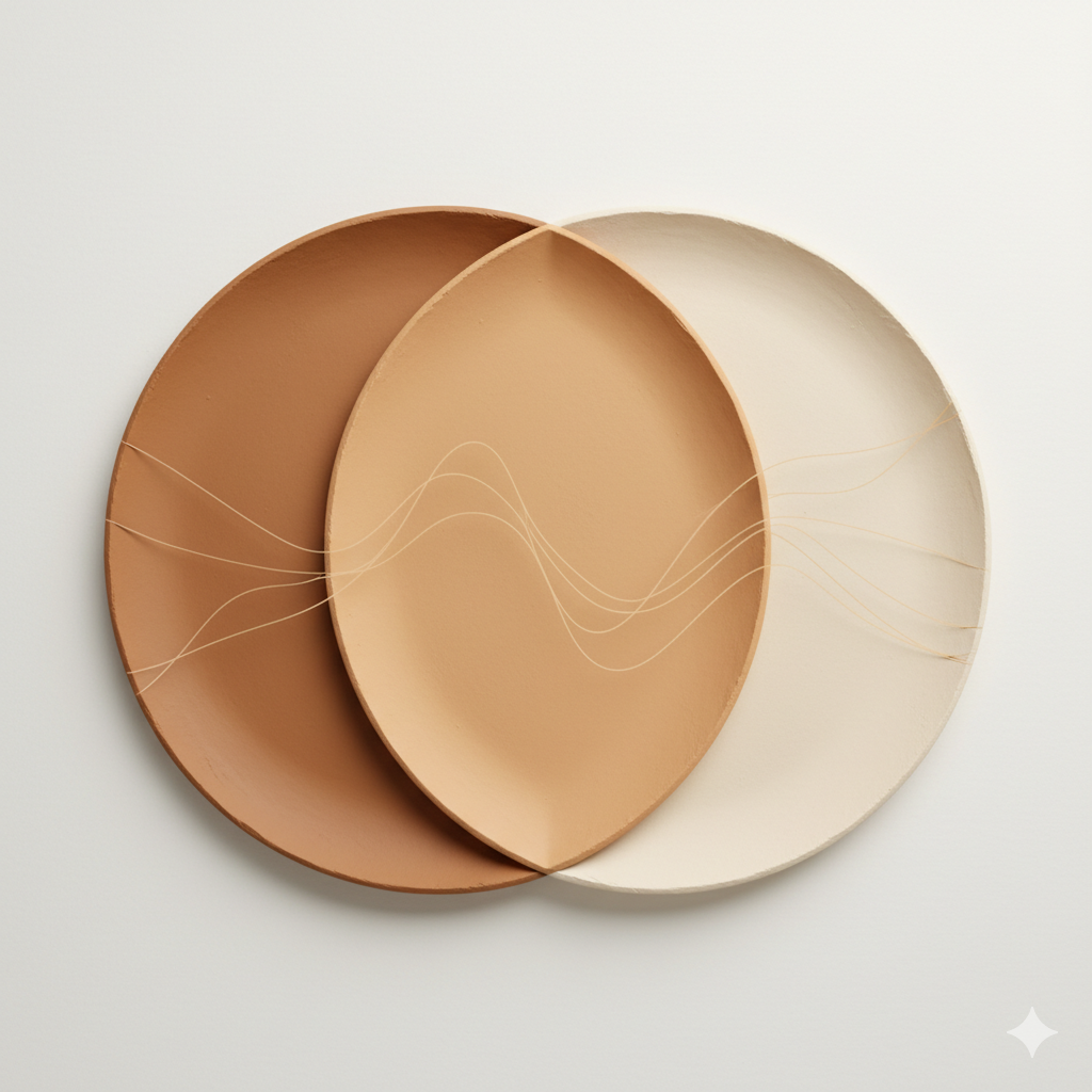 Two overlapping circles forming a shared center, representing relationship compatibility and emotional balance.