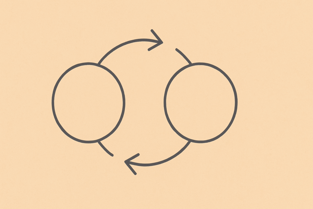 Minimalist illustration of an interconnected feedback loop representing systems thinking.