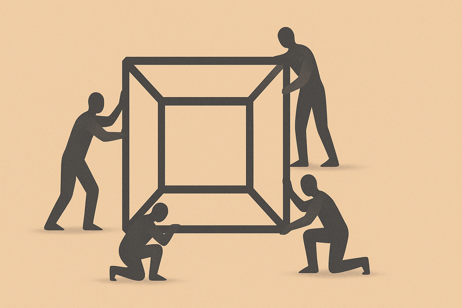 Minimalist banner illustration of the Accountability Framework with silhouettes supporting a structured frame.
