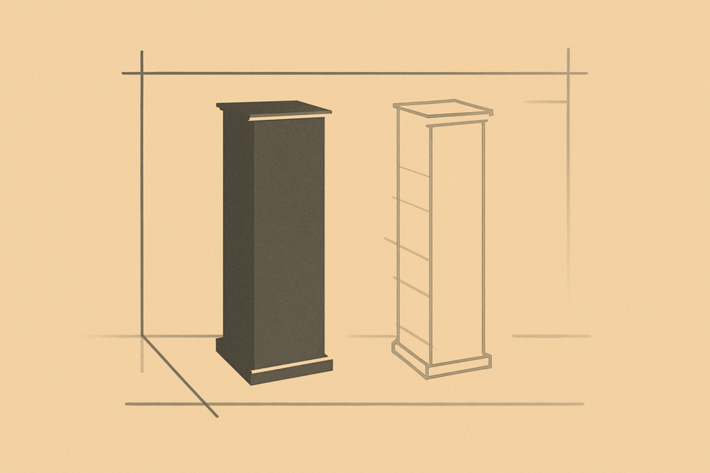Minimalist illustration of two structural columns, one aligned and one faintly misaligned, symbolizing balance and imbalance in relationships.