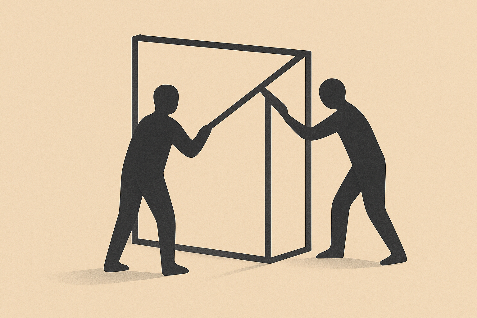 Minimalist illustration symbolizing how accountability is care, showing two silhouettes reinforcing a shared structure.