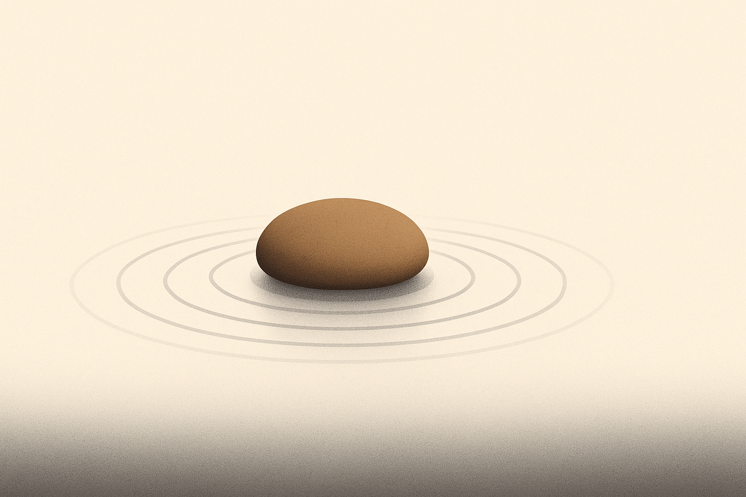 Minimalist illustration symbolizing choosing calm with a clay brown stone resting in still water.