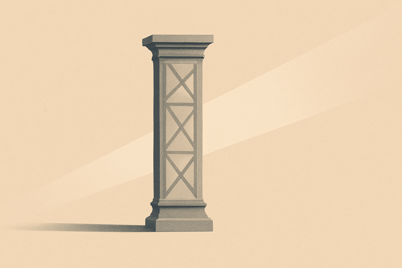 Illustration of a single upright column with a visible internal framework representing disciplined transparency and structural clarity.