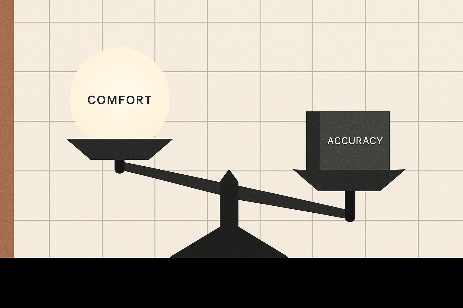 Illustration representing the cost of comfort systems with a tilted scale showing comfort outweighing accuracy