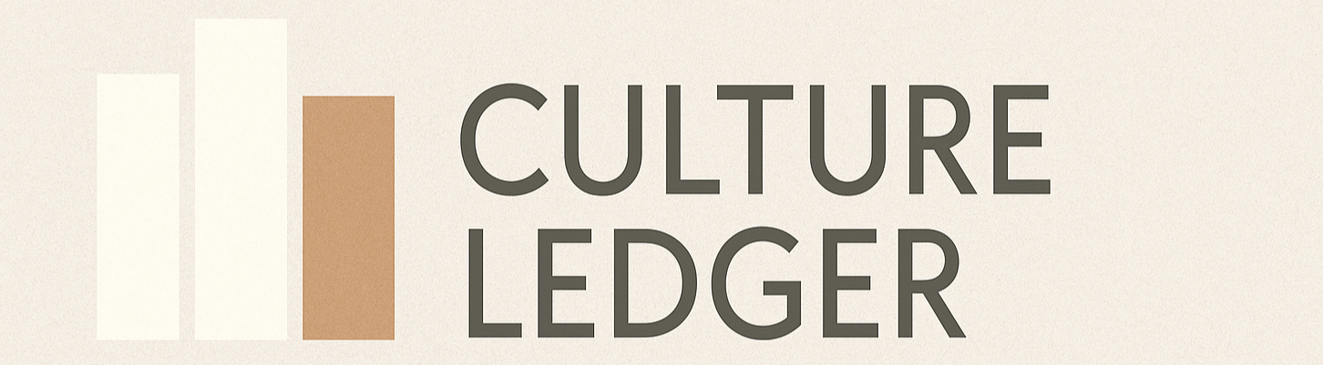 Minimalist banner of overlapping translucent panels in charcoal, clay brown, ivory mist, and soft gold, symbolizing layered cultural analysis.