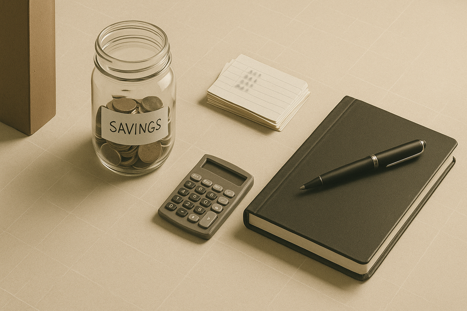 Financial workspace showing tools that represent delayed gratification and the compound mindset.