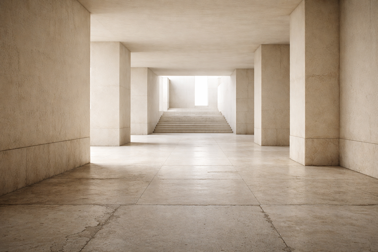 Minimalist architectural scene illustrating economic contrast through systemic order above subtle lived strain.