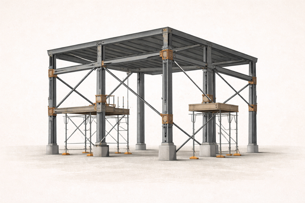 Minimalist architectural illustration showing recovery as structural reinforcement after sustained strain.