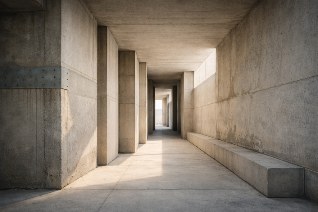 Minimalist architectural structure with subtle wear and reinforcement, symbolizing skill maintenance and long-term capability upkeep.