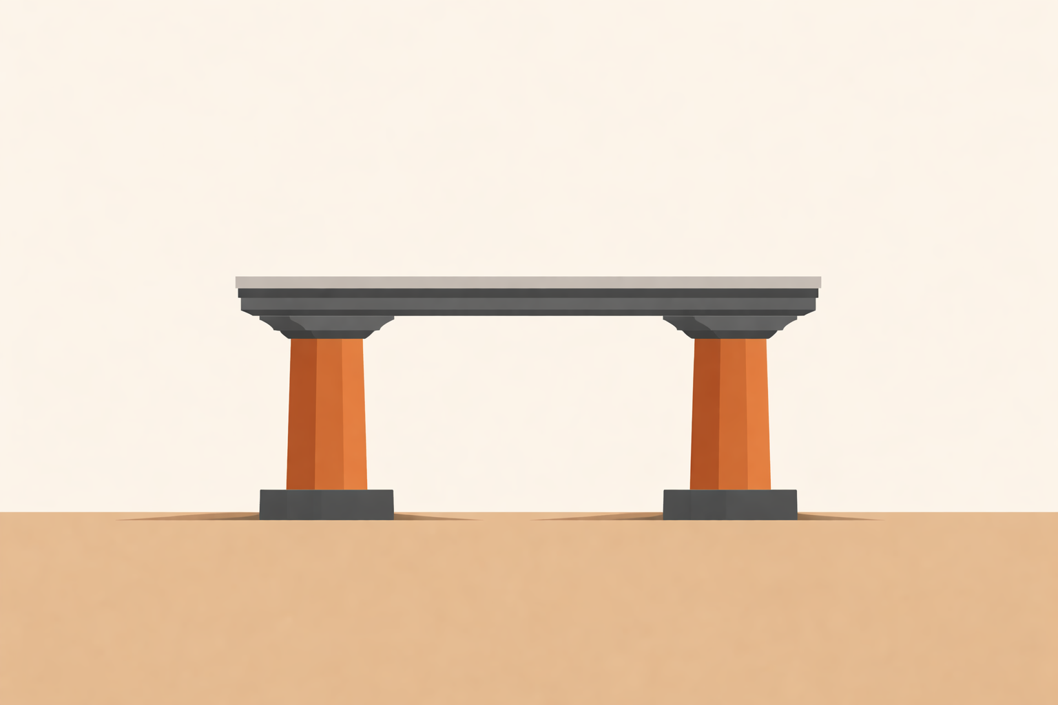 Minimalist architectural bridge supported by two strong pillars, symbolizing how structure creates open space and freedom.