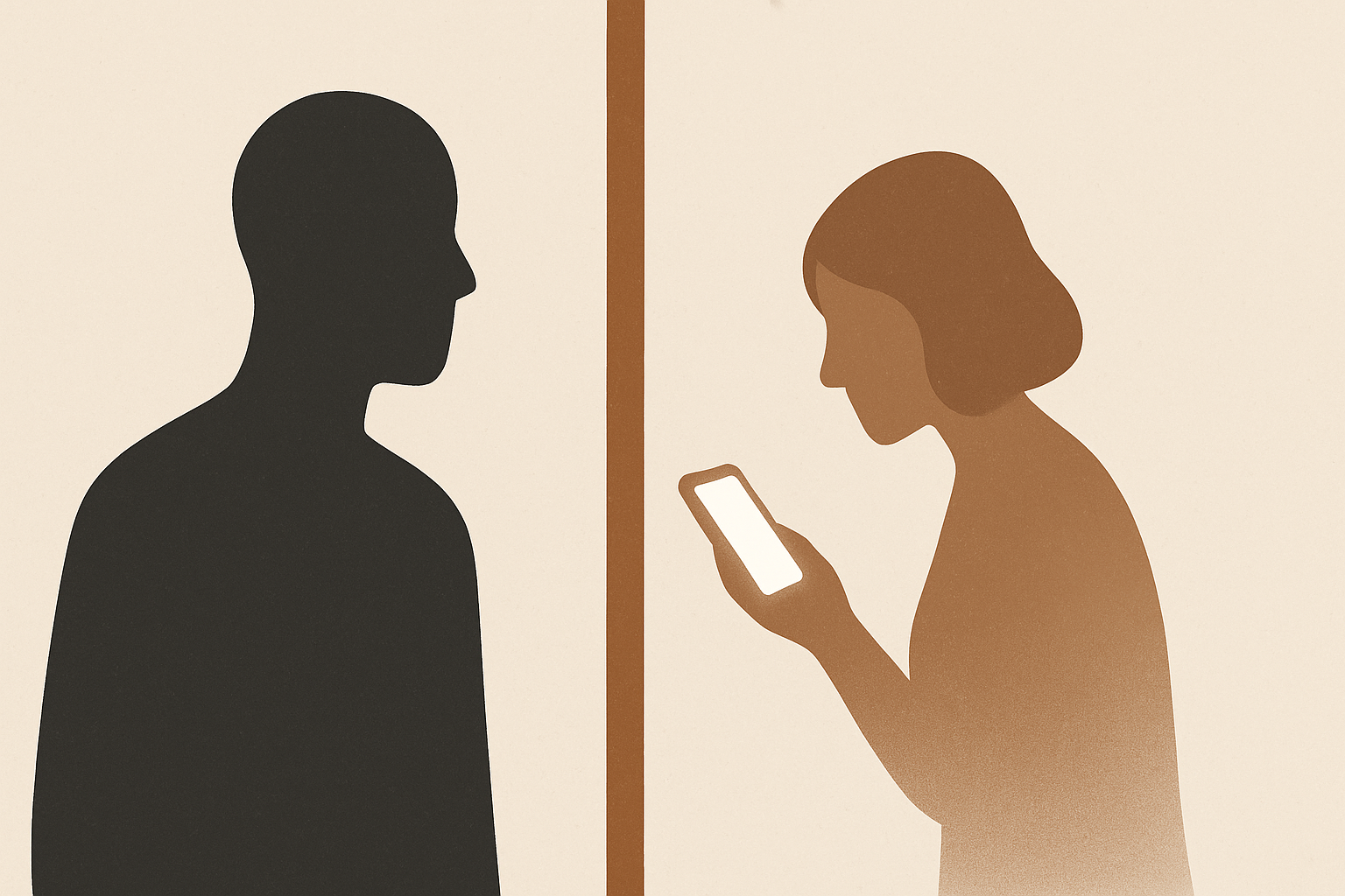 Illustration representing insecurity vs respect through two divided silhouettes and a boundary beam.