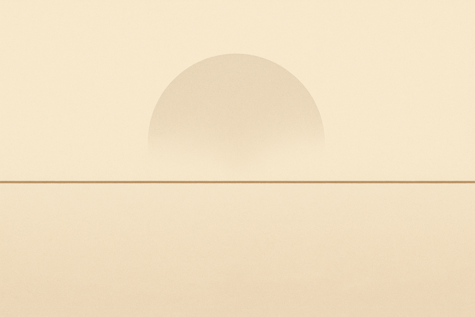 Minimalist warm sand and soft charcoal illustration with a thin clay brown line symbolizing a pause and a soft expanding shape above it showing breath and clarity.