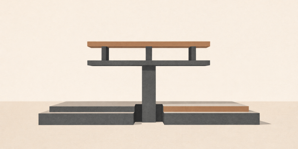 Minimalist architectural illustration showing responsibility anchored into structure, symbolizing accountability before authority in relationships.