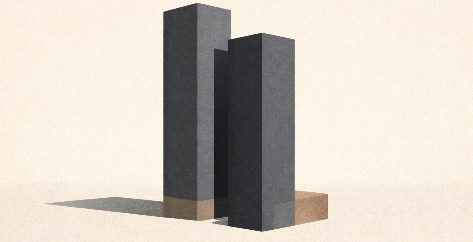 Minimalist architectural illustration representing pair bonding science as shared structure built over time.