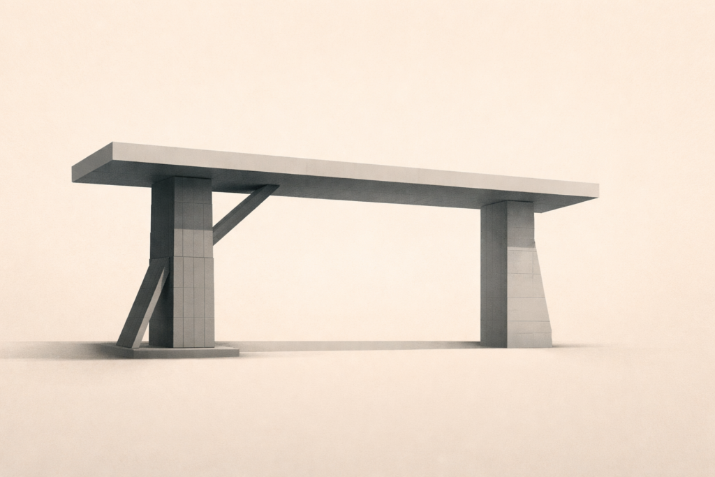 Asymmetric risk illustrated through uneven structural support in a shared partnership framework.