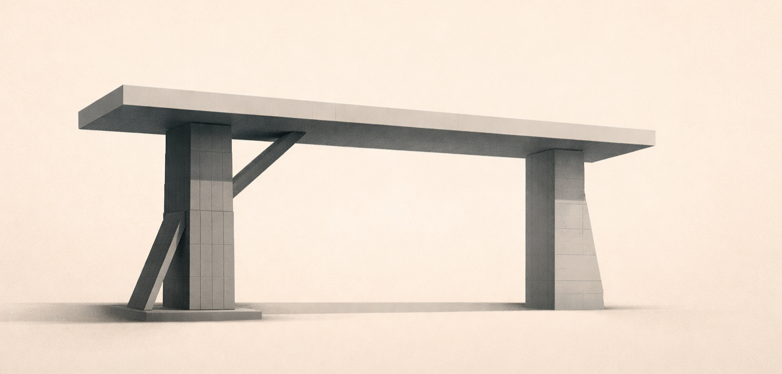 Asymmetric risk illustrated through uneven structural support in a shared partnership framework.