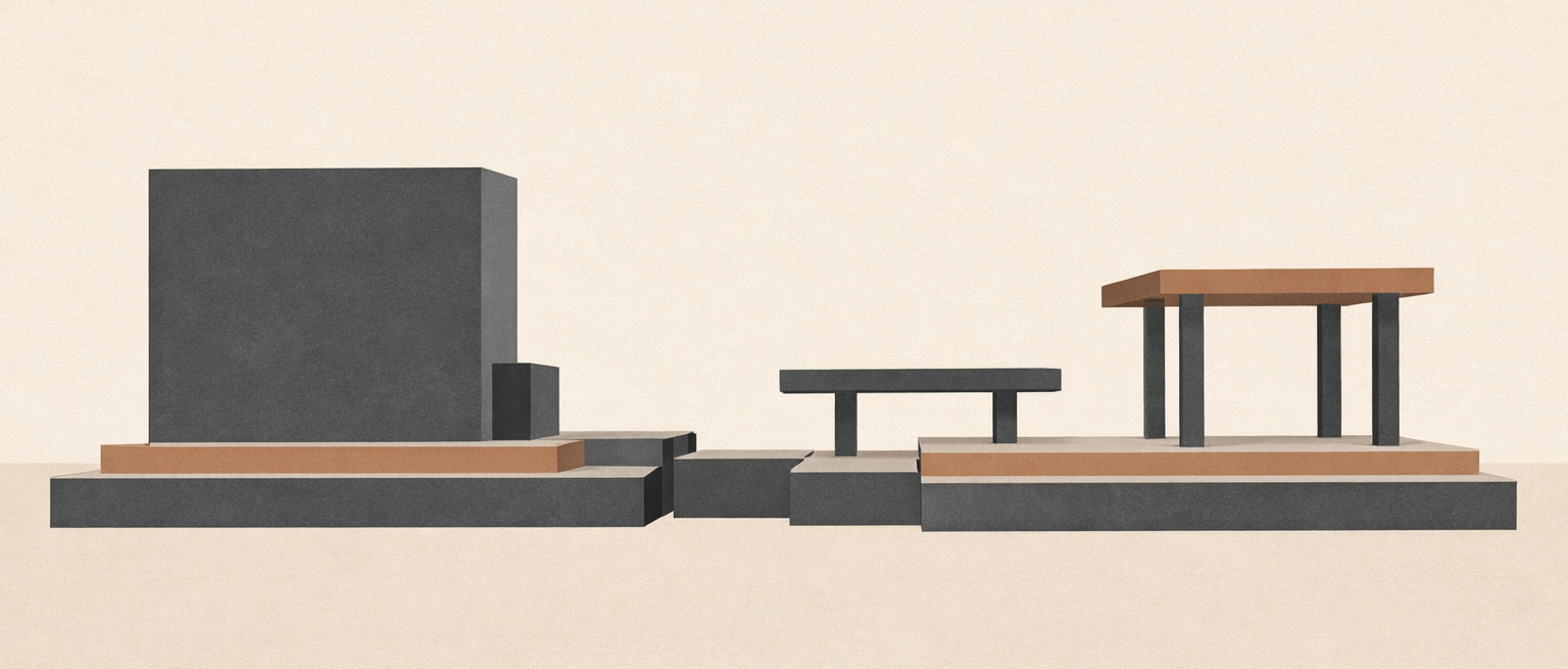 Minimalist architectural illustration showing structural withdrawal and exposed gaps, representing dating market repricing in modern relationships.