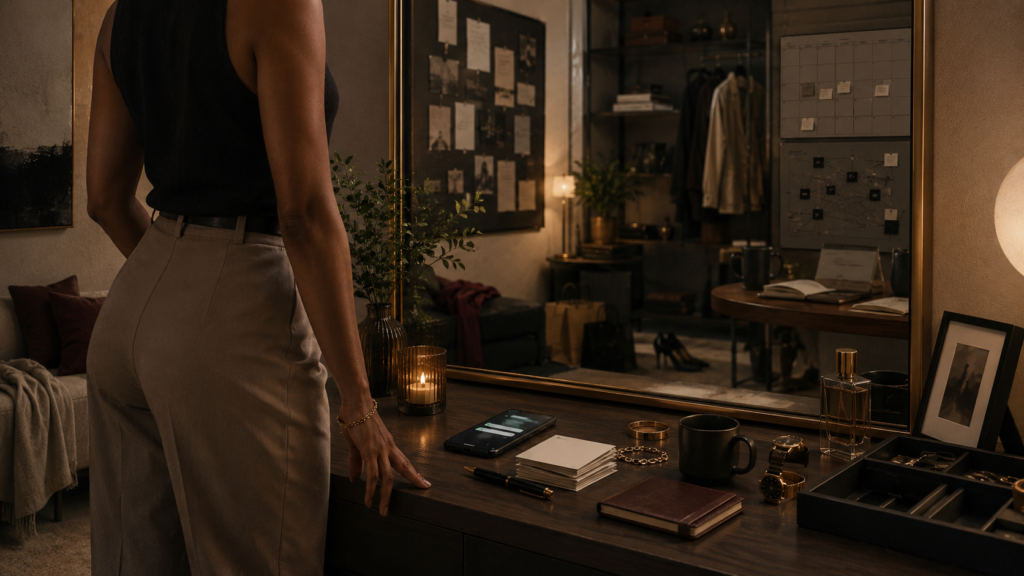 A faceless adult stands near a reflective interior that contrasts personal empowerment with accountability, choices, and consequences.
