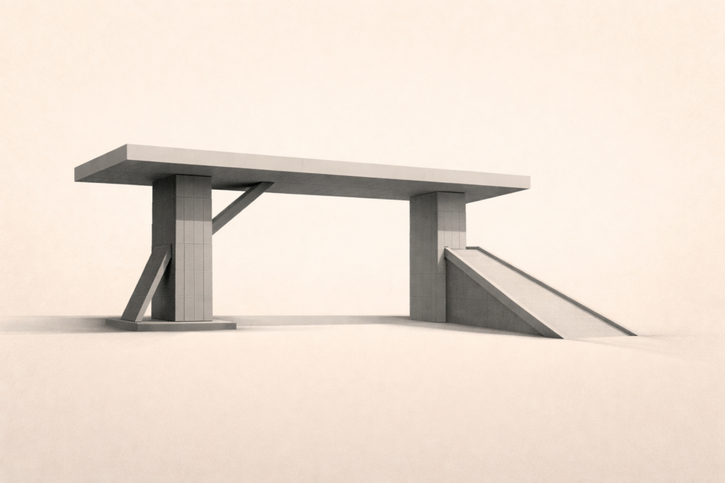 Engineered exit paths illustrated within a stable relational structure.
