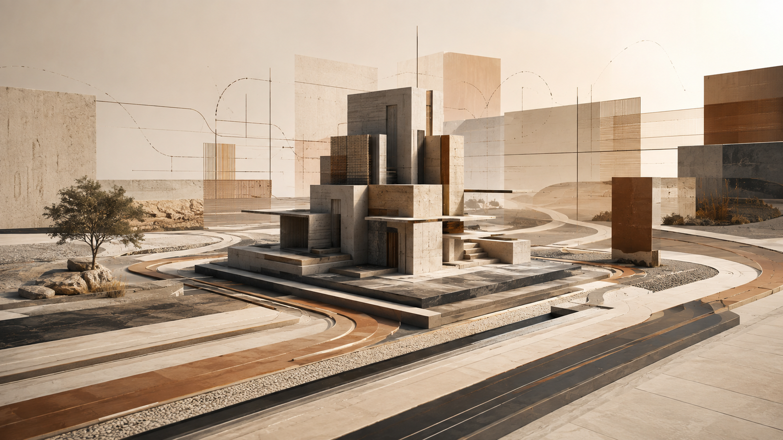 Future Literacy: Disciplined Foresight for a Changing World Architectural illustration representing future literacy through a stable structure surrounded by changing pathways, signals, and possible directions.