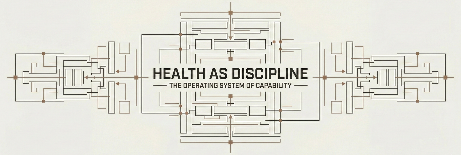 Minimalist banner representing health as discipline and long-term self-governance.