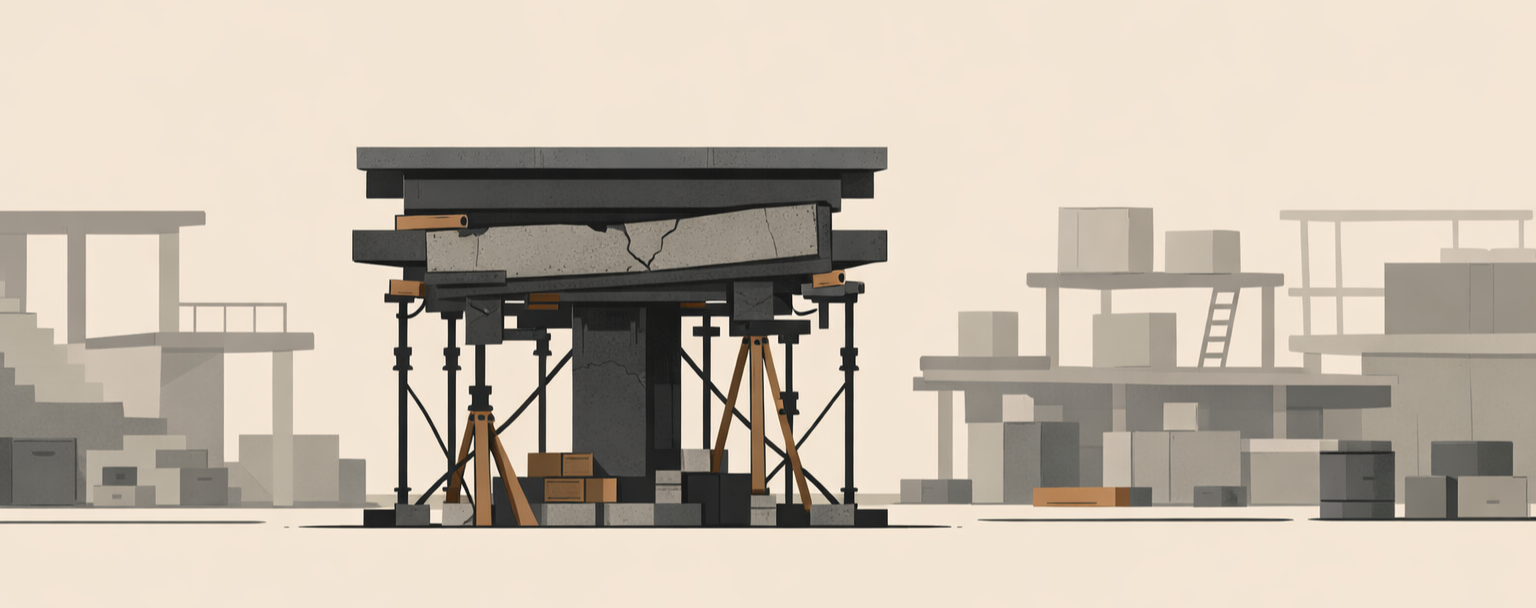 Discipline as infrastructure shown through an overextended system requiring constant reinforcement