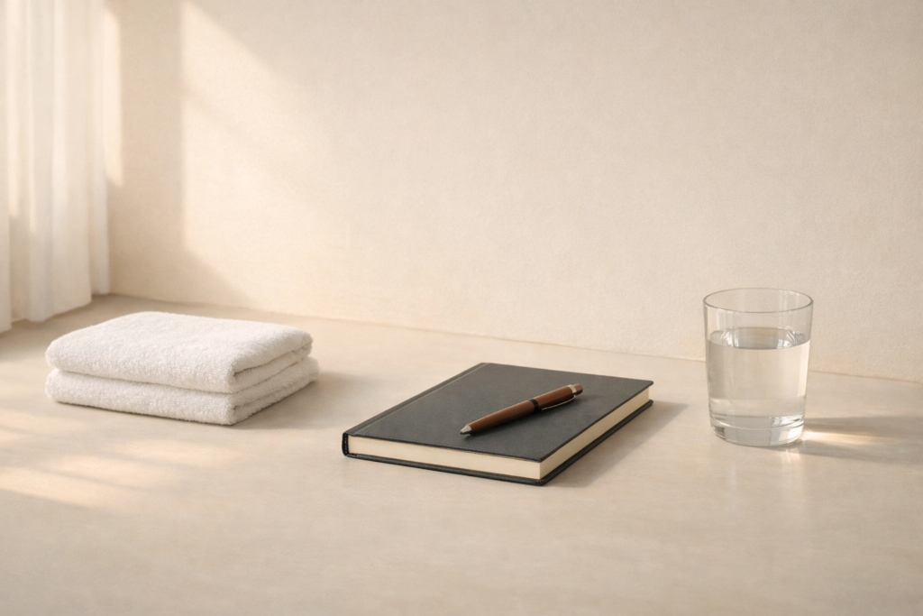 Minimalist illustration representing health as discipline through order, routine, and self-governance.