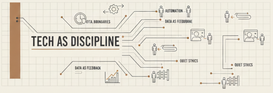 Tech as Discipline series banner illustrating structured, minimalist pathways representing intentional use of technology systems
