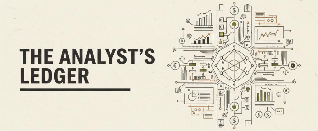 Minimalist editorial banner for The Analyst’s Ledger series, symbolizing economic accountability, disciplined analysis, and evidence-based judgment.