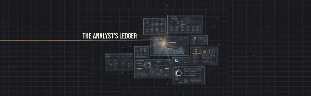 The Analyst’s Ledger series banner representing economic accountability and long-term systems thinking