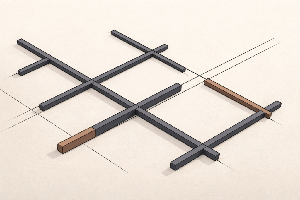 Incomplete architectural grid illustrating accountability without structural support