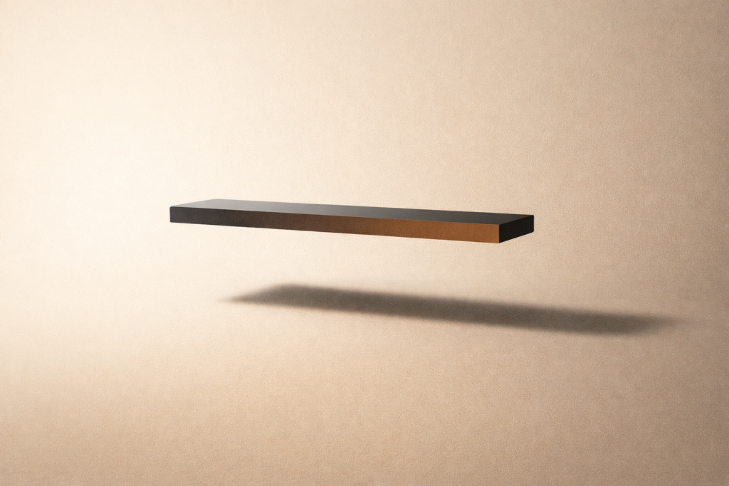 Minimalist architectural beam suspended without support representing effort without structure