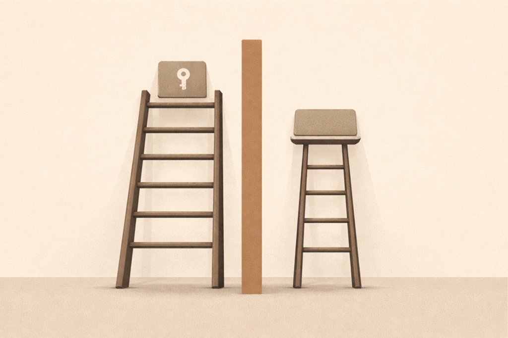 Equity vs diversity illustrated as two ladders showing representation without ownership upside.