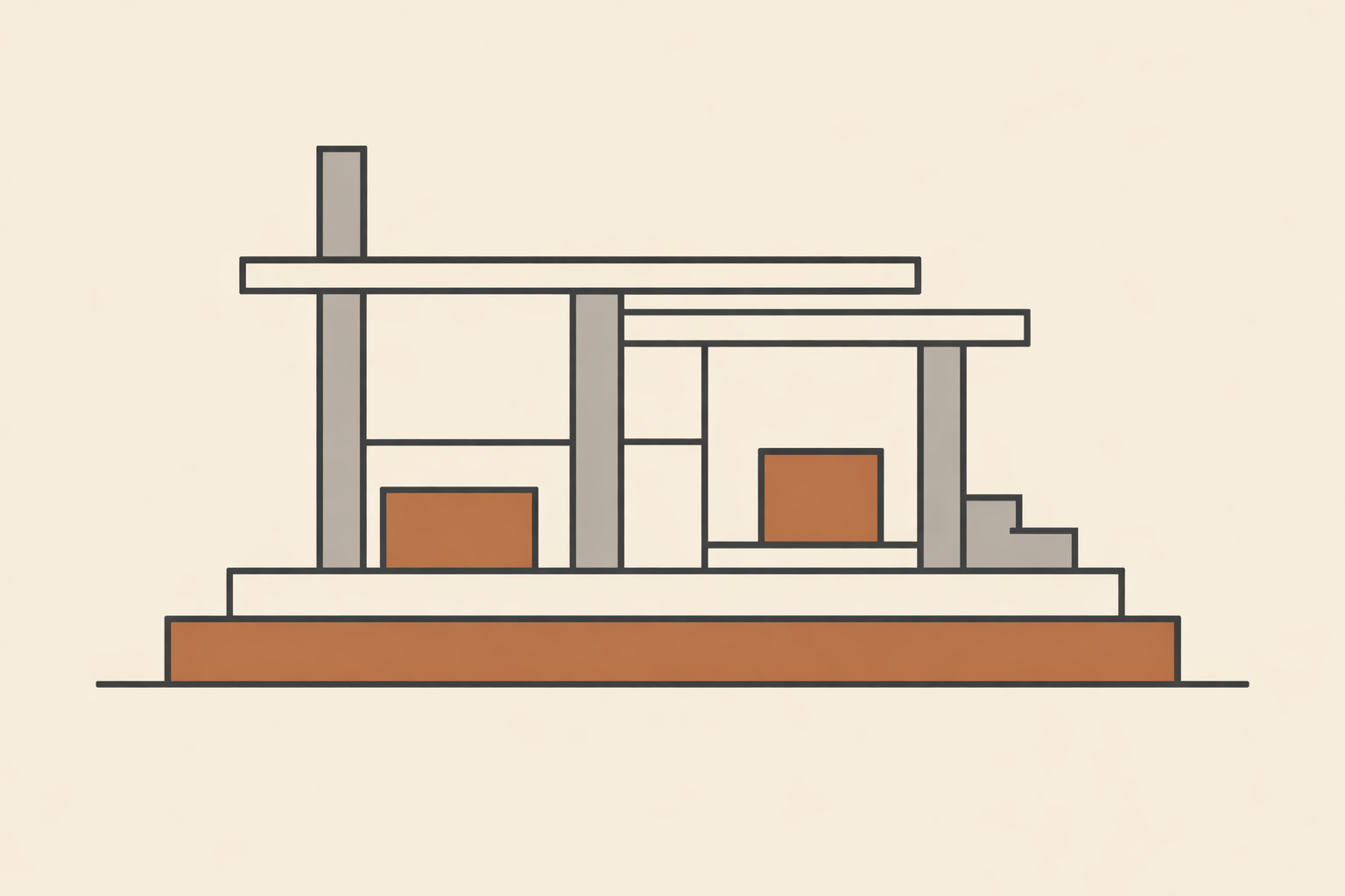 Minimalist editorial illustration symbolizing excellence is execution through a stable architectural framework and disciplined structure.