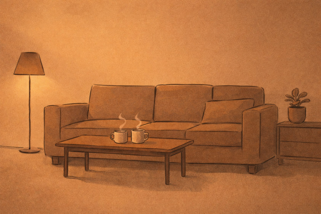 Expectations of men in relationships represented by a calm shared living space symbolizing stability and partnership.