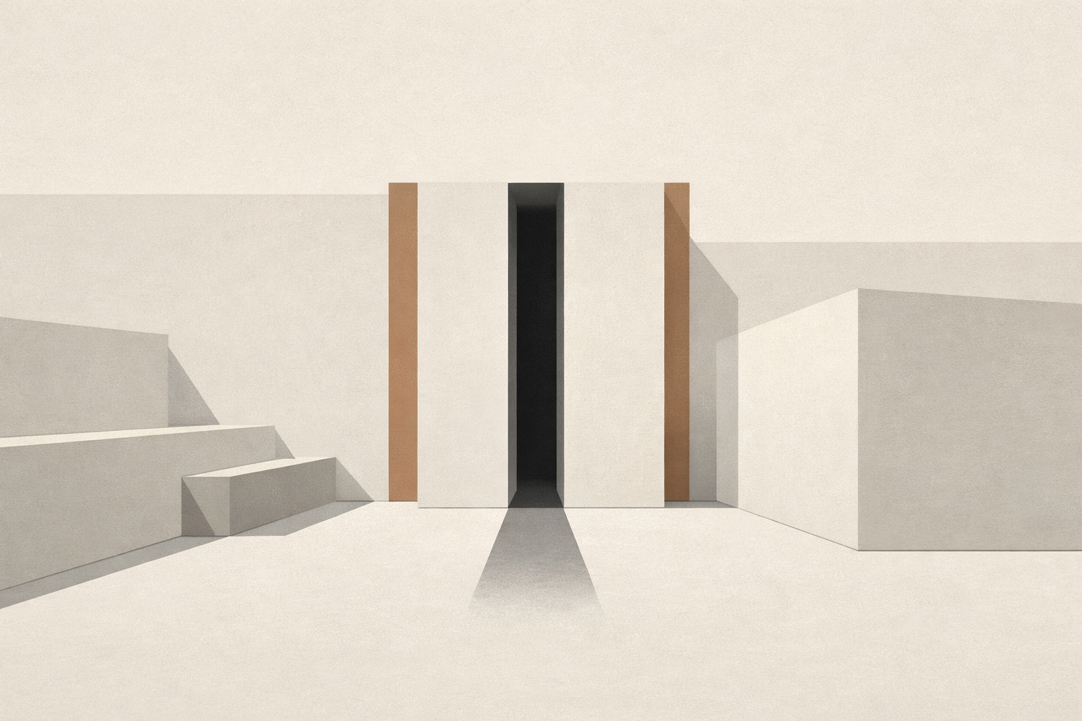 Minimalist architectural illustration of a narrow controlled opening symbolizing attention as a deliberate gate