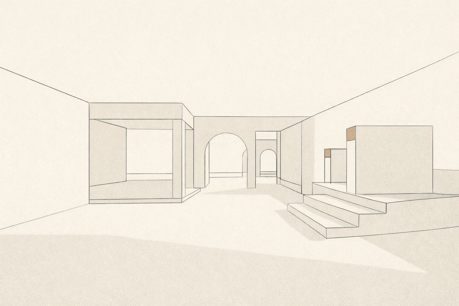 Minimalist architectural illustration symbolizing peace as unfamiliar emotional space through calm geometry and open structure