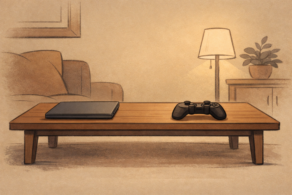 single men gaming reset illustrated as balanced leisure and responsibility