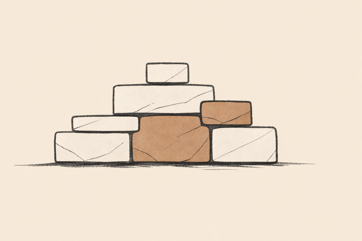 Slave consciousness diagnosis illustrated as abstract foundation blocks aligned into a stable base